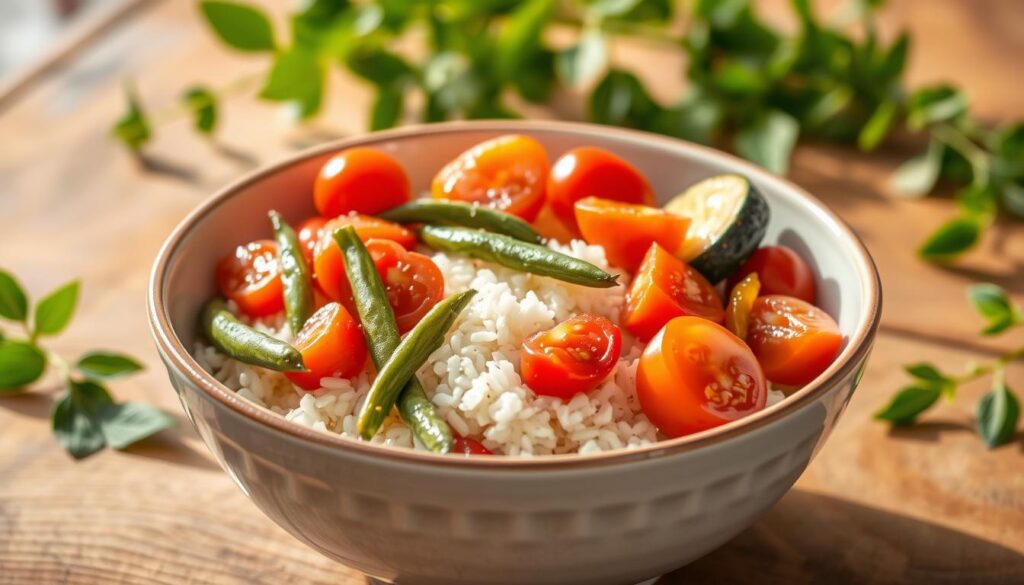 bol de riz sauté aux légumes d'été
