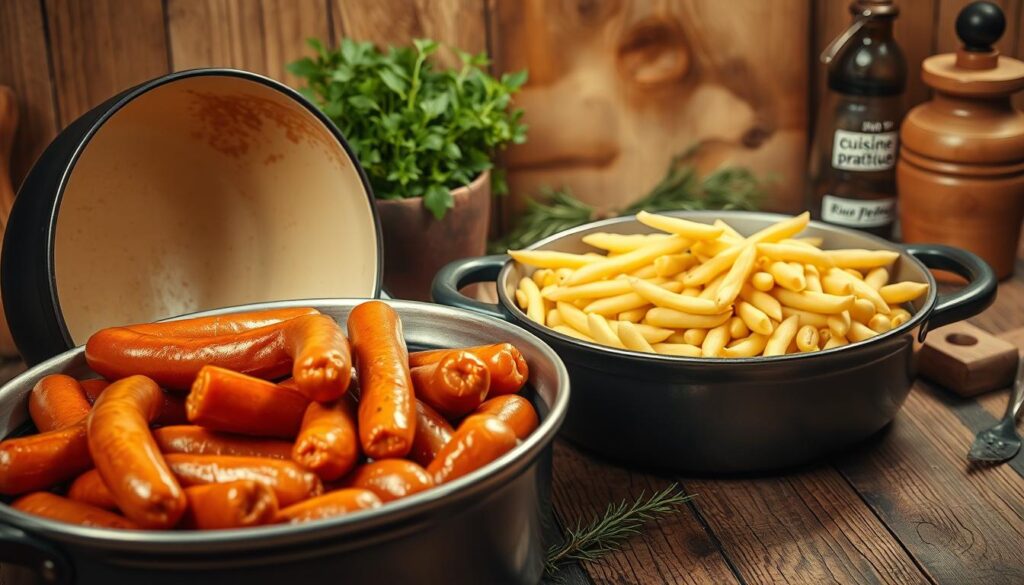 Préparation de la cocotte de saucisses et haricots blancs Préparation de la cocotte de saucisses et haricots blancs