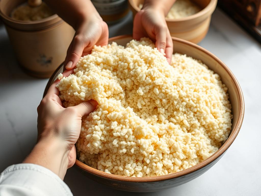 Préparation de la semoule pour le Couscous Royal aux Sept Légumes Préparation de la semoule pour le Couscous Royal aux Sept Légumes