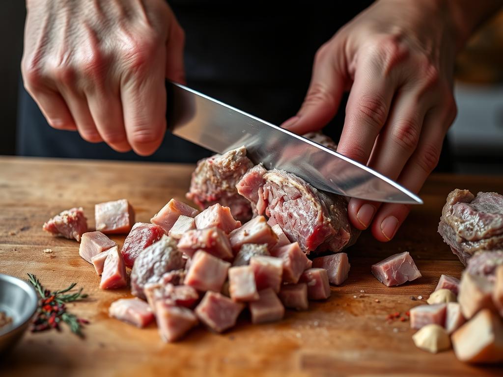 Préparation de la viande d'agneau pour le tajine aux fruits secs Préparation de la viande d'agneau pour le tajine aux fruits secs