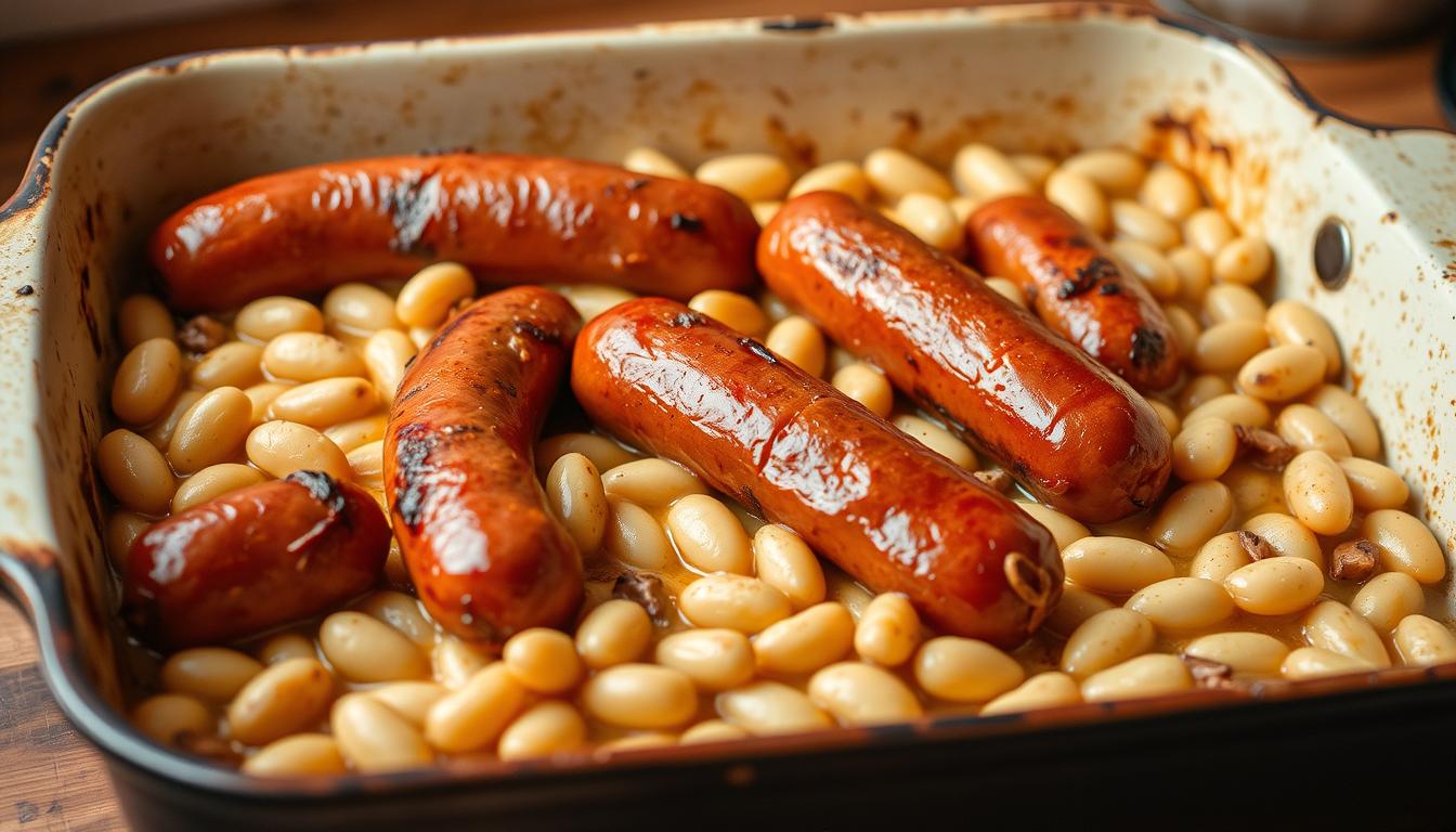 Recette de cocotte de saucisses et haricots blancs au four