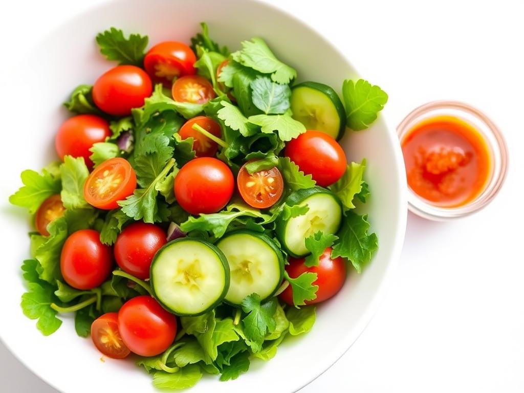 Salade verte fraîche avec sauce piquante Salade verte fraîche avec sauce piquante