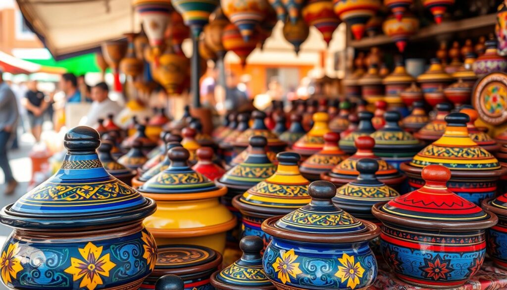 Tajines traditionnels colorés sur un marché marocain Tajines traditionnels colorés sur un marché marocain