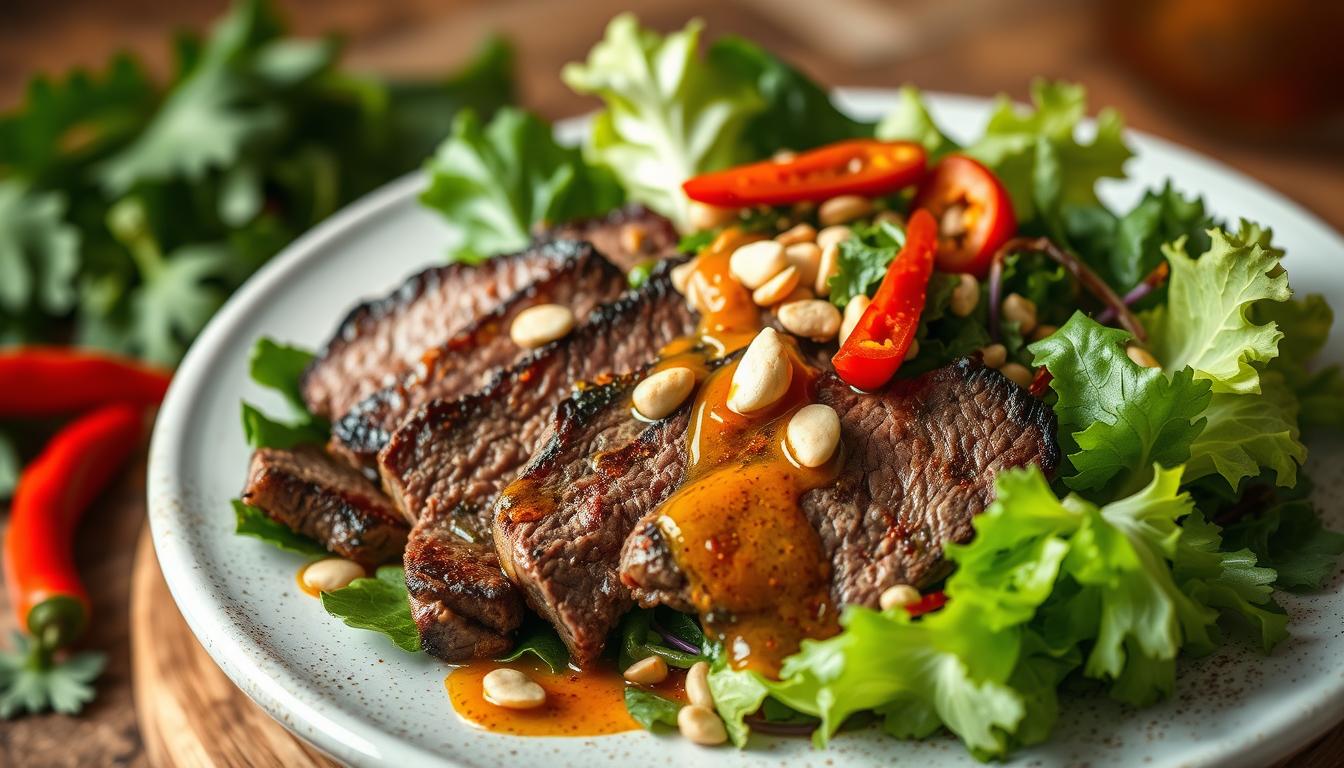 Salade thaïlandaise épicée de faux filet de bœuf