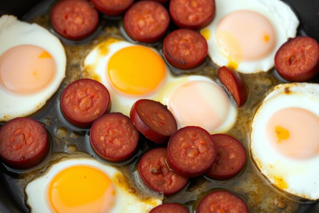 Sucuklu Yumurta, œufs au plat avec saucisse épicée turque